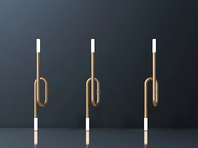 Modern Design Golden Frame Wall Lamps With White Light Tubes On Dark Background 3d model