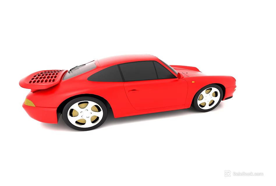 Red Classic Sports Car Model With Black Windows And Gold Alloy Wheels 3d model 