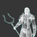Silver Haired Armored Character With Trident And Mythical Creature Features In Fantasy Role Design