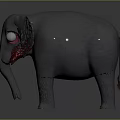 Detailed 3D Model of Gray Standing Elephant With Tusks on Dark Background