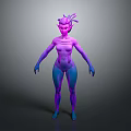 3D Humanoid Creature Character With Purple And Blue Gradient Skin Elf Ears And Tentacle Horns