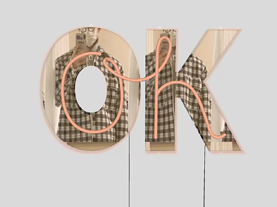 Pink Neon Decorative Light in OK Letter Shape for Modern Home Decoration 3d model