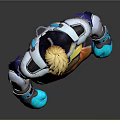 Game And Movie Character With Golden Hair Colorful Armored Outfit Blue Gloves And Orange Shorts