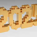Elegant Gold 2024 3D Numeral Decorative Ornament Set With Cubic Details