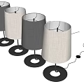 Two Modern Table Lamps with Black and Beige Fabric Shades and Metal Bases