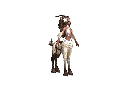 Horned Female Mythical Game Movie Character With Long Hair White Brown Outfit And Goat Legs 3d model