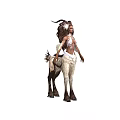 Horned Female Mythical Game Movie Character With Long Hair White Brown Outfit And Goat Legs