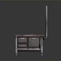 Vintage Kitchen Stove Design With Four Burners Drawers Cabinet Doors And Chimney