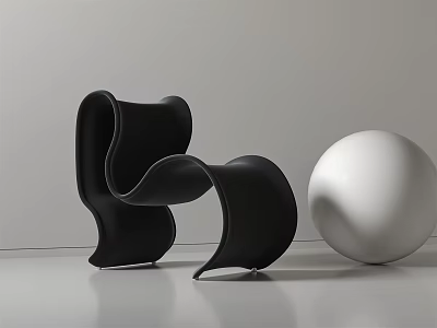 Modern Curved Black Single Sofa Interior Design With White Sphere Decoration 3d model