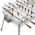 Modern Foosball Table With Glass Top Wooden Legs And Player Figures For Home Game Room