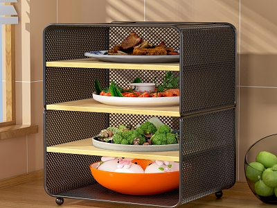 Plate Dishes Stir-fry Steamed Bread Broccoli Prawn Meat Leftover Storage Rack Kitchen Cabinet Vegetable Washing Pot Fruit Plate Apple Windowsill Countertop Tile 3d model