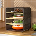 Plate Dishes Stir-fry Steamed Bread Broccoli Prawn Meat Leftover Storage Rack Kitchen Cabinet Vegetable Washing Pot Fruit Plate Apple Windowsill Countertop Tile 3d model