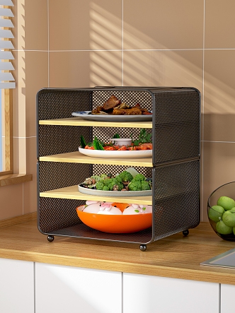 Plate Dishes Stir-fry Steamed Bread Broccoli Prawn Meat Leftover Storage Rack Kitchen Cabinet Vegetable Washing Pot Fruit Plate Apple Windowsill Countertop Tile 3d model