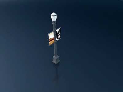 Outdoor Street Light With Modern Lamp Post And White Fixture Attached Sign 3d model