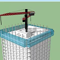 Industrial Tower Cranes Red Black Structure At Construction Site With Columns Glass Curtain Walls