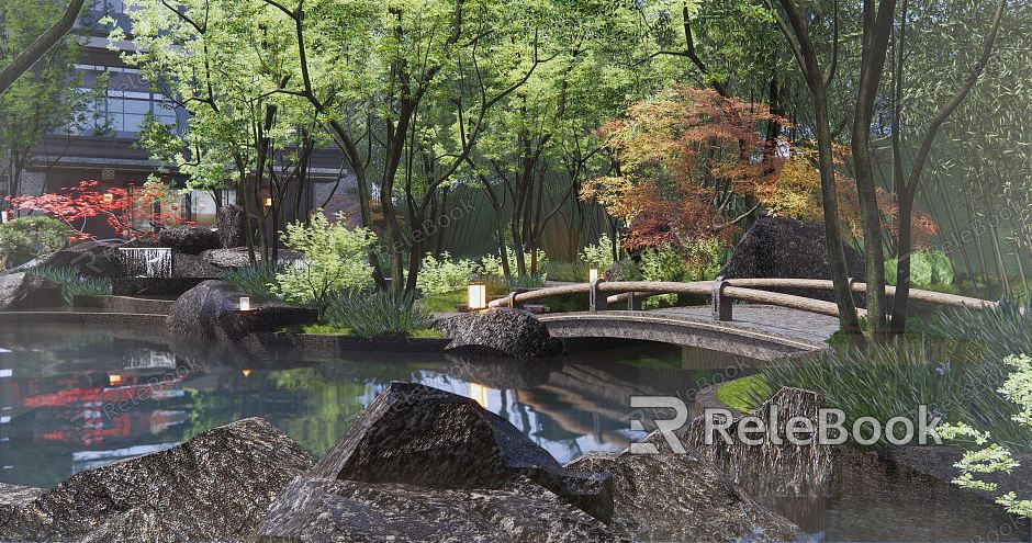 New Chinese Style Garden Landscape Demonstration Area Landscape Sales Office Landscape Courtyard Waterscape Courtyard Gate model