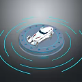 Futuristic White Car Model On Circular Platform With Blue Glowing Lines 3d model
