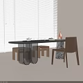 Elegant Modern Tea Table And Chairs With Window Blinds Vase And Tea Set 3d model