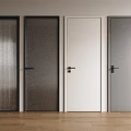 Modern Hinged Doors In Various Colors With Black Handles On Wooden Floor