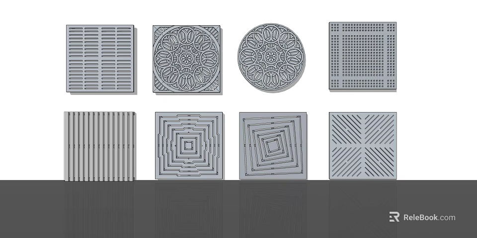 Road Infrastructure Drainage Grates With Various Decorative Patterns And Shapes 3d model