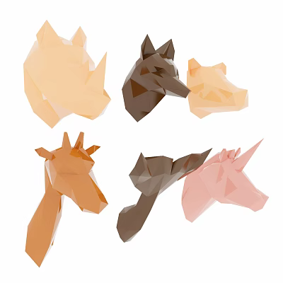 Animal Heads Wall Decor With Geometric Polygonal Design And Colorful Style For Home Interior 3d model