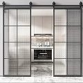 Modern Interior Sliding Doors With Glass Panels And Grid Design Features 3d model