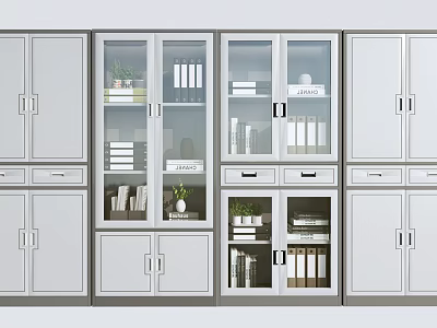 Modern Bookcase Featuring Glass And Wooden Doors Storage Books Decorative Plants Drawers 3d model