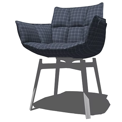Modern Plaid Leisure Chair With Comfortable Design And Metal Swivel Base 3d model