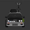 Gray And Green Sedan With Bicycle On Roof And Stylish Blue Wheels