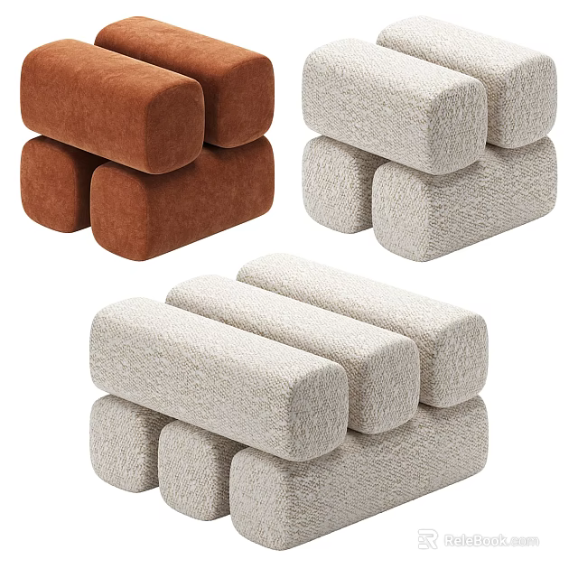 Modern Upholstered Stacked Stools in Brown and Beige Tones for Home Decor 3d model 