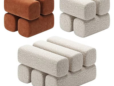 Modern Upholstered Stacked Stools in Brown and Beige Tones for Home Decor 3d model