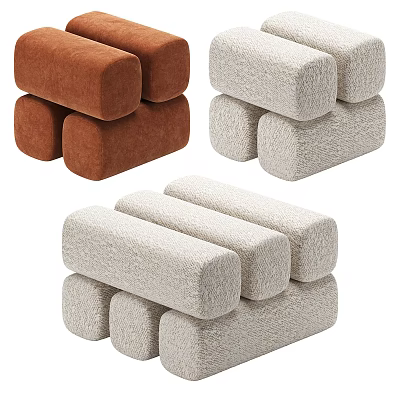 Modern Upholstered Stacked Stools in Brown and Beige Tones for Home Decor 3d model