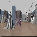 Bridal Shop Interior With Various Wedding Dresses On Display And Floral Decor