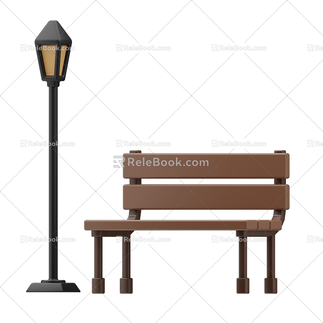 Park scene street lamp chair public seat cartoon street lamp 3d model