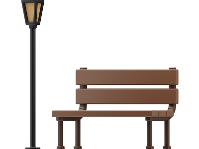 Park scene street lamp chair public seat cartoon street lamp 3d model