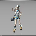 3D Anime Girl Character With Goggles Hat Carrying Shoulder Bag Wearing Casual Shorts Outfit