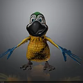 Cartoon Parrot Character With Green Head Yellow Body And Blue Open Wings