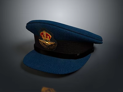 Blue Woolen Hat With Decorative Badge As Fashionable Clothing Accessory 3d model