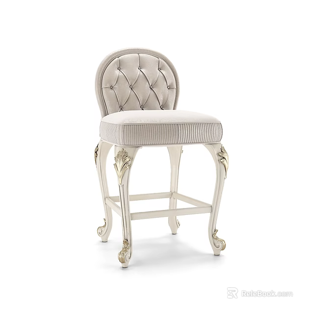 Elegant White Bar Stool With Tufted Back And Gold Accent Legs 3d model 