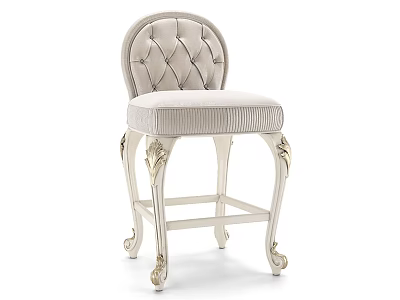 Elegant White Bar Stool With Tufted Back And Gold Accent Legs 3d model