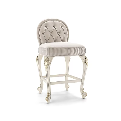Elegant White Bar Stool With Tufted Back And Gold Accent Legs 3d model