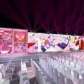 Vibrant Stage Setup With Colorful Backdrop And White Seats 3d model