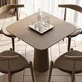 Square Wooden Dining Table Set With Four Armchairs And Glass Tray On Top