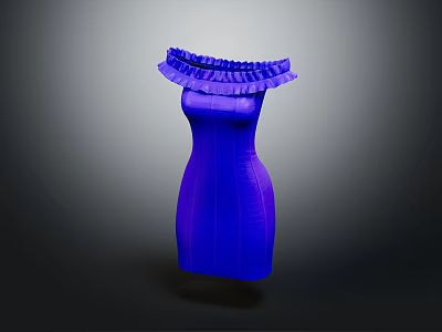 Fashionable Blue Fitted Dress With Ruffled Collar And Elegant Silhouette 3d model