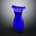 Fashionable Blue Fitted Dress With Ruffled Collar And Elegant Silhouette