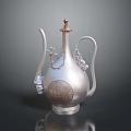 Elegant Silver Decorative Ewer With Golden Top Carved Patterns And Chain Decoration