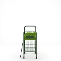 Green Metal Storage Cart with Tennis Balls and Racket on Wheels