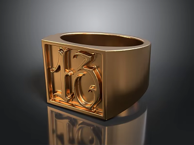 Premium Gold Metal Ring With Stylish Engraved Number 16 Design 3d model