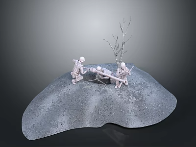 Realistic Military Miniature Scene With Soldier Figures Tree Trunk And Earthen Slope 3d model