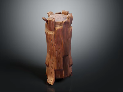 Rustic Wooden Tree Stump Shaped Stool With Natural Grain Texture For Home Decor 3d model